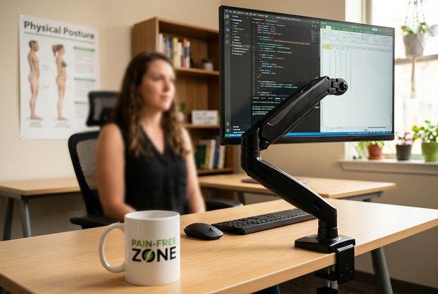 monitor arm stopping neck pain