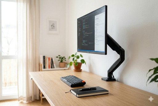 monitor arm saving desk space