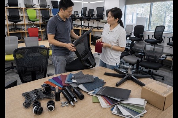 OEM office chair sample review in a factory showroom