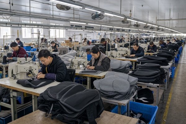 Different office chair models on production line